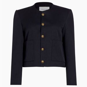 Frame Button Front Blazer Jacket in Navy Blue